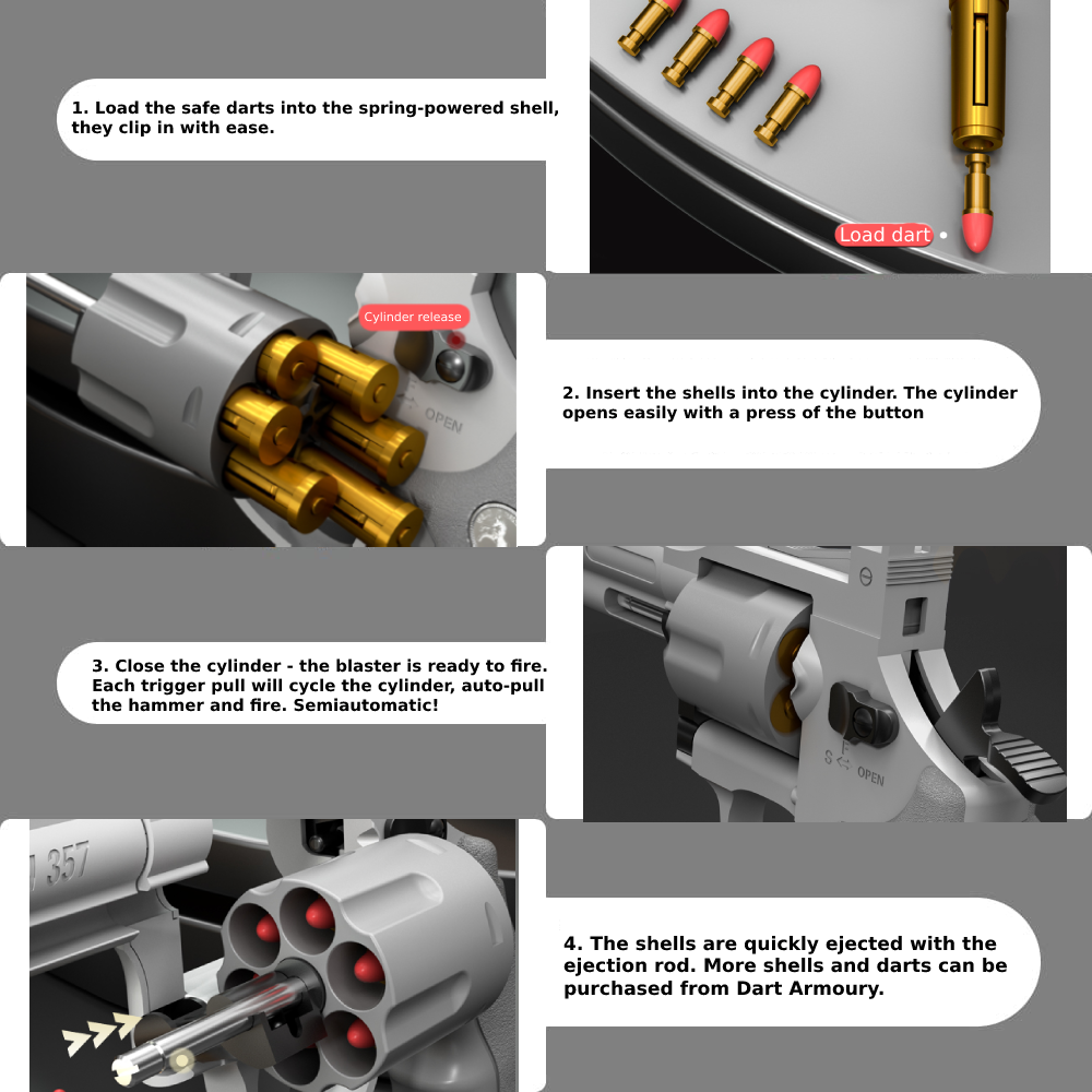 Revolver Semiauto Pistol Soft Dart Blaster - Cosplay / Prop Toy Gun